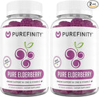 PUREFINITY Elderberry Gummies with Sambucus, Vitamin C, and Zinc – Your Perfect Daily 3-in-1 Supplement for Kids & Adults – Gluten Free, Non-GMO, Vegan, 60 Count (Pack of 2)