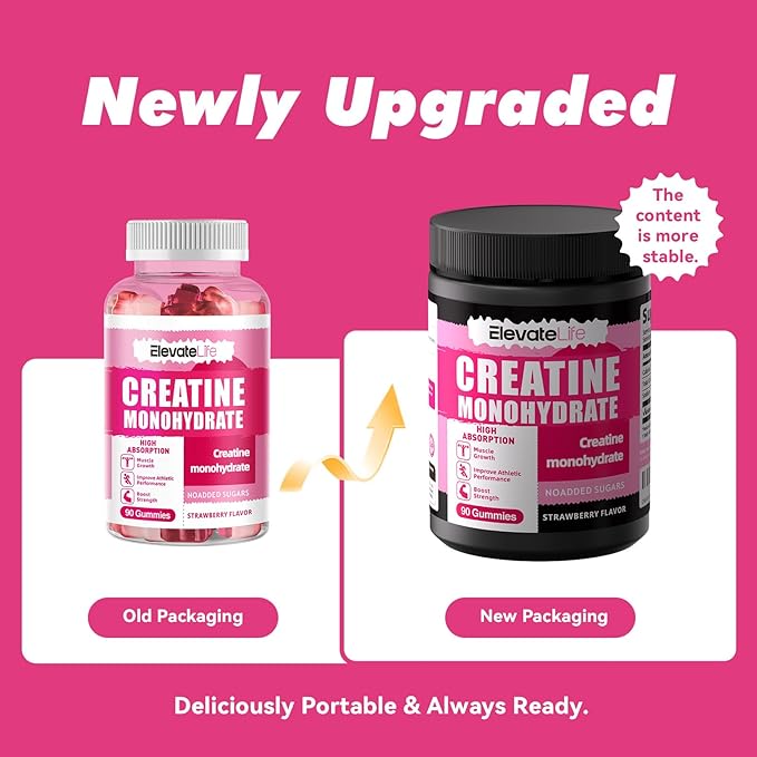 NSFCertified Creatine Monohydrate Gummies 5000mg for Men & Women, Chewables Creatine Monohydrate for Muscle Strength, Muscle Builder, Energy Boost, Pre-Workout Supplement(90 Count)-Strawberries