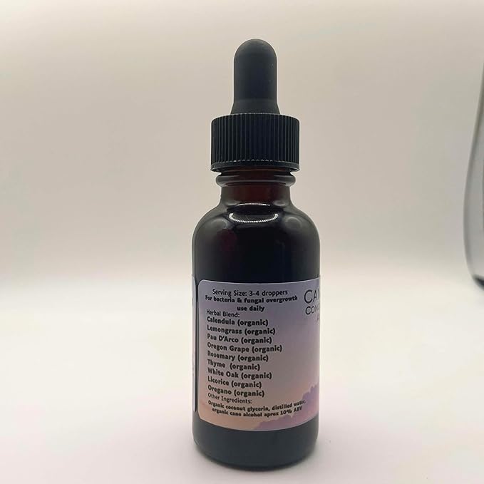 Candida Overgrowth | 100% Organic & Handmade Low Alcohol Herbal Drops | Calendula, Pau D’Arco, White Oak & More | 9 Herb Formula for Yeast & Microbial Detox | Advanced Liquid Extract & Concentrate