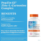 Doctor's Best PepZin GI, Zinc-L-Carnosine Complex for Men & Women - Zinc Carnosine Supplement Caps for Gut Health, Digestive Support, & Stomach Comfort, Vegan, Gluten Free - 120 Veg Capsules