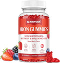Iron Gummies for Women & Men - Iron Supplement with Multivitamin for Adults & Kids - Support Blood Builder, Energy, Iron Deficiency & Anemia - Sugar Free Iron Gummies Mixed Berry Flavor 60 ct