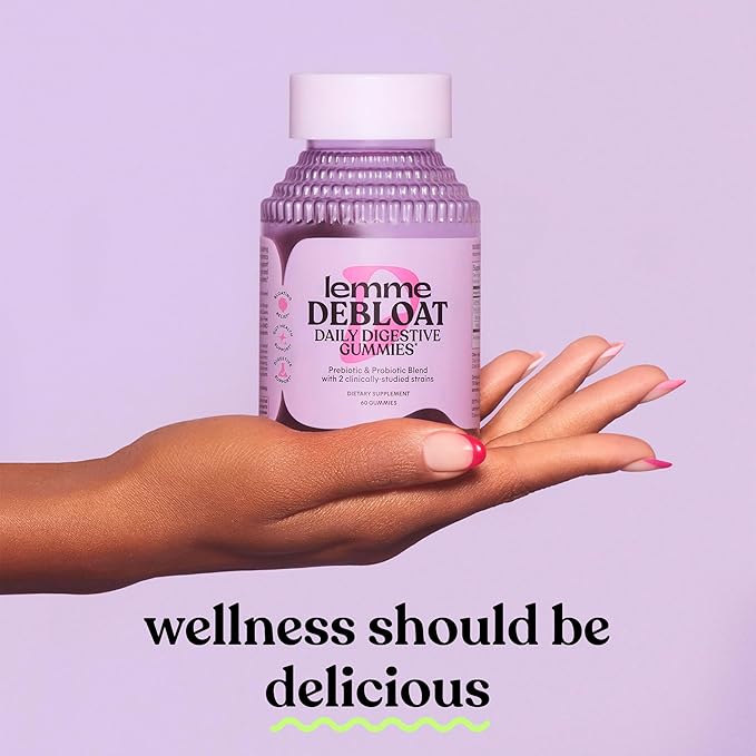 Lemme Debloat - Digestive & Gut Health Gummies with 2 Clinically Studied Probiotics & Prebiotic, Vegetarian, Gluten Free, Non GMO, BlackBerry Flavor (60 Count)