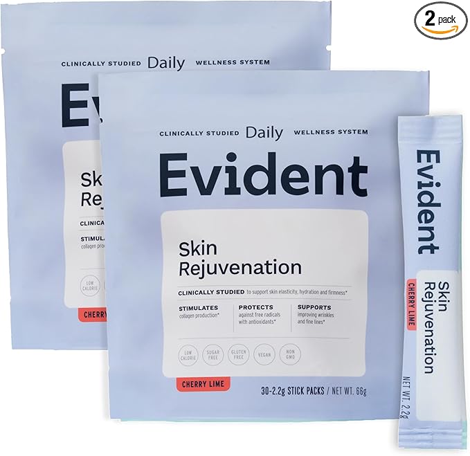 Skin Rejuvenation Powder – Collagen Supplement w/Resveratrol, Sodium Hyaluronate, CollaBZEn, Vitamins C & E – Supports Elasticity, Hydration, Firmness – 2 Pack, 30 Sticks Each