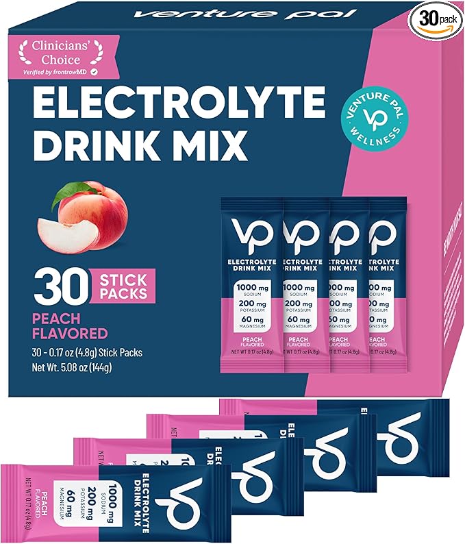 Venture Pal High Sodium Sugar-Free Electrolyte Powder Packets - Hydration Packets with Sodium, Potassium & Magnesium | Zero Calories | Vegan, Keto, and Paleo Friendly | 30 Sticks