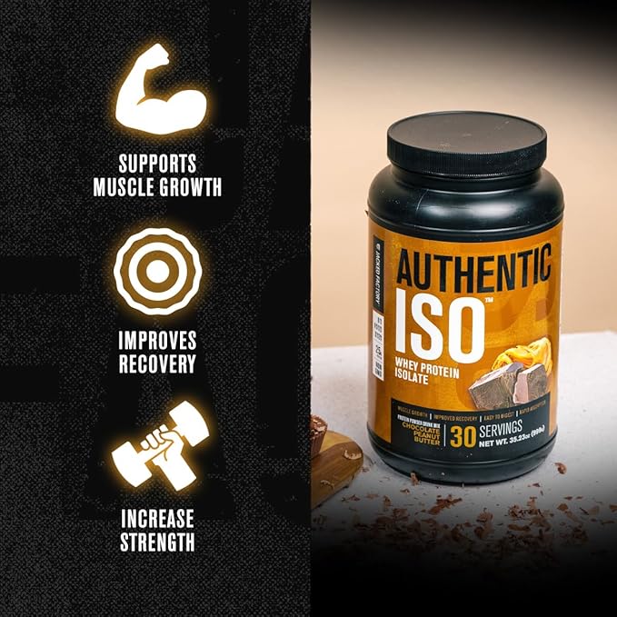 Jacked Factory Authentic ISO Whey Protein Isolate Powder - Low Carb, Non-GMO Muscle Building Protein w/No Fillers, Post Workout Recovery - 30 Servings, Chocolate Peanut Butter