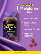 Carlyle Melatonin 1mg Gummies | 90 Count | Fruit Flavor Gummy Supplement | Vegan, Non-GMO, Gluten Free
