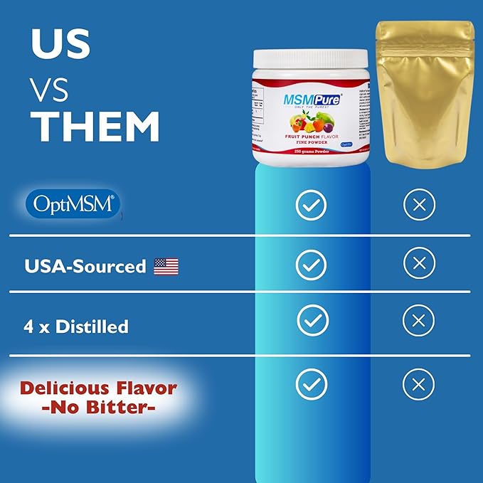 KALA HEALTH MSMPure Fast Dissolving Fruit Punch Flavored Fine MSM Powder Crystals – US-Made MSM for Joint Health, Skin Appearance, and Hair & Nail Support – 1 lb, Organic Sulfur