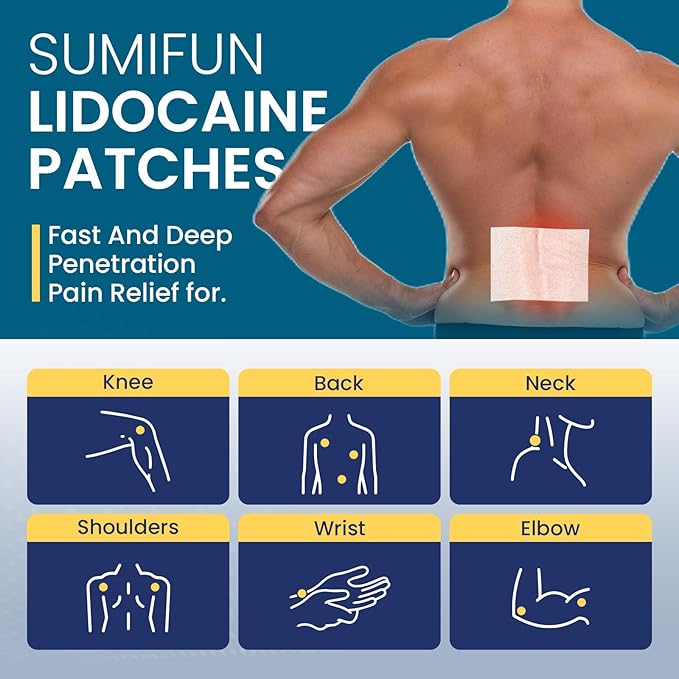 Sumifun 4% Lidocaine Pain Relief Patches 30 Count Maximum Strength Numbing Gel Patch for Back Knee Neck Joint Ache Muscle Soreness Topical Analgesic