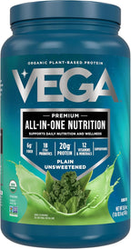 Vega All in One Nutrition Organic - 20g Plant-Based Pea Protein, Unsweetened, 20 Servings, Vitamins A & C, Probiotics, Greens, Vegan, Keto, Gluten Free, 26.9oz (Packaging May Vary)