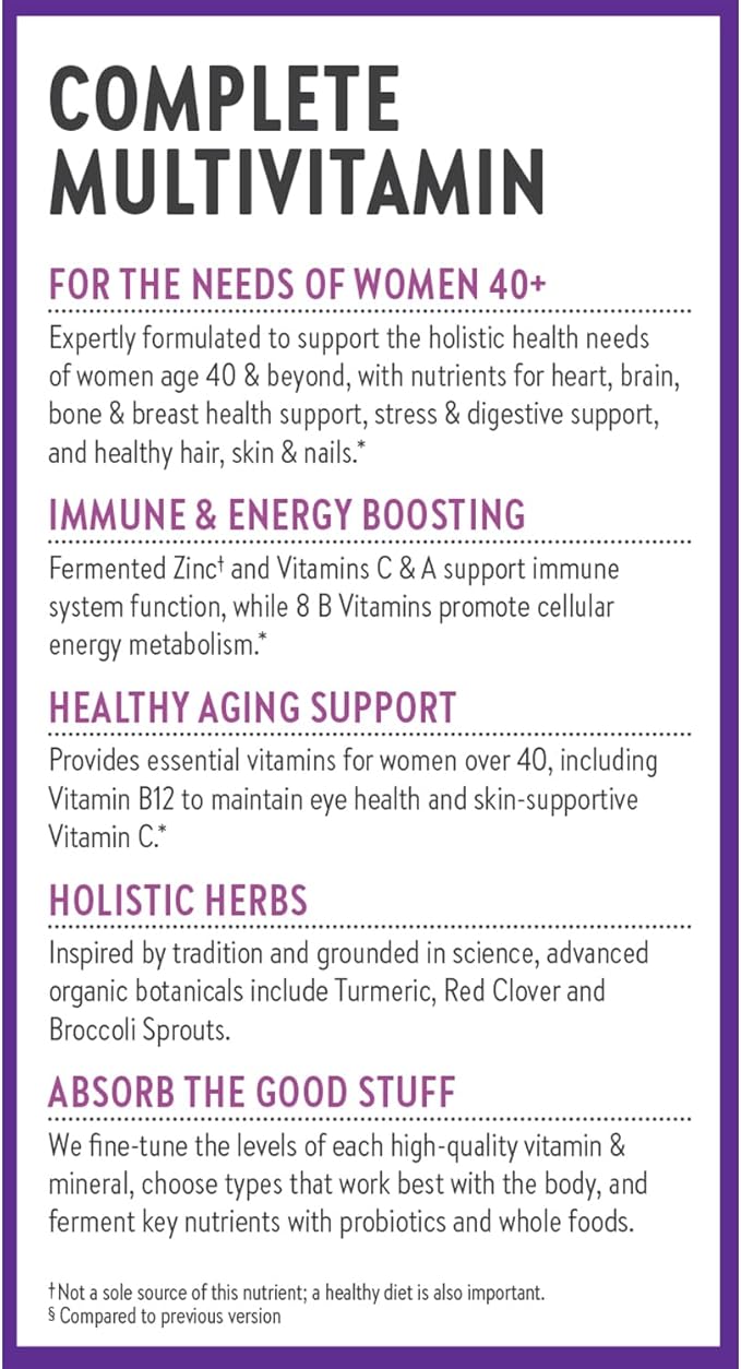 New Chapter Women’s Multivitamin 40+, Extra B6 & B12, Biotin for Hair Growth, D3, VIT C, Zinc for Immune & Stress Support, Gentle on an Empty Stomach, Non-GMO, Gluten-Free, 96 Tablets, (Pack of 2)