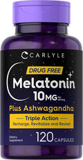 Carlyle Melatonin 10mg | 120 Capsules | with Ashwagandha | Triple Strength Formula | Non-GMO, Gluten Free Supplement