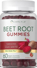Carlyle Beet Root Gummies | 60 Count | Extract Supplement with Black Pepper and Vitamin C | for Men & Women | Beta Vulgaris | Strawberry Flavor | Vegan, Non-GMO, and Gluten Free