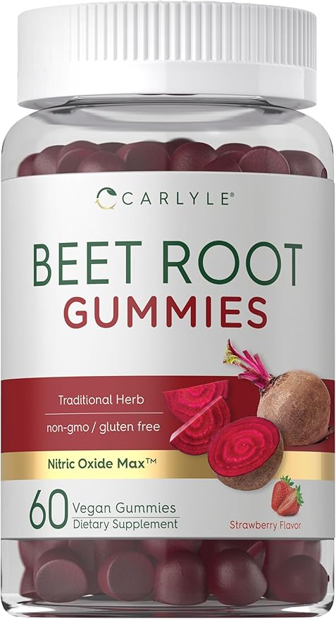 Carlyle Beet Root Gummies | 60 Count | Extract Supplement with Black Pepper and Vitamin C | for Men & Women | Beta Vulgaris | Strawberry Flavor | Vegan, Non-GMO, and Gluten Free