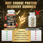 Whey Protein Gummies, 9g Protein per Serving, Easy to Take Snacks for Men & Women, Recovery + Supplement Gummies for Protein Boost, Muscle, Energy Support, Strawberry Flavor, 180 Gummies