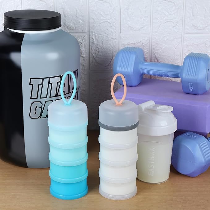 Accmor 2 Pcs Protein Powder Container to Go with Funnels Stand, 4 Compartments Stackable Protein Powder Dispenser for Workout, Fitness, Travel