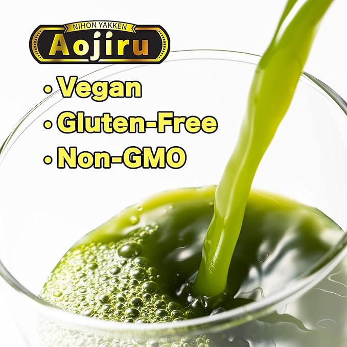 NIHON YAKKEN Kin no Aojiru - 100% Young Barley Grass Powder with Rich Dietary Fiber, 100% Japanese Grown - Ready-to-Use 0.1 oz. (3g) Individual Packets 46pcs, 2-Pack - Vegan, Non-GMO, Gluten-Free