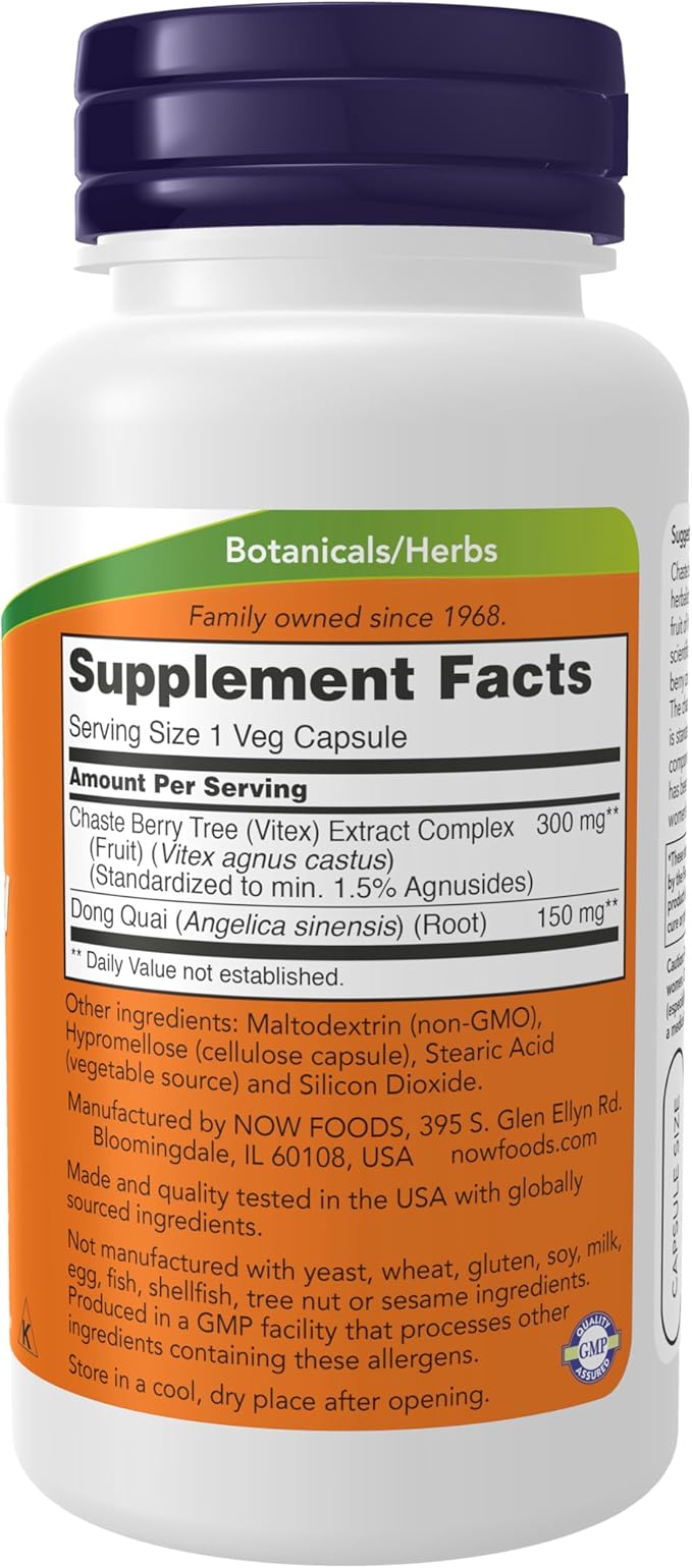 Now Supplements, Chaste Berry Vitex Extract 300 mg with Dong Quai, Women's Health*, 90 Veg Capsules (Pack of 2)
