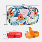 Serfeymi Weekly Travel Pill Organizer 2 Times A Day AM PM Upgraded Rainbow Pill Box 7 Day with Portable Zipper PU Leather Pill Case, Medicine Organizer for Pills, Vitamins, Fish Oils - Floral 03