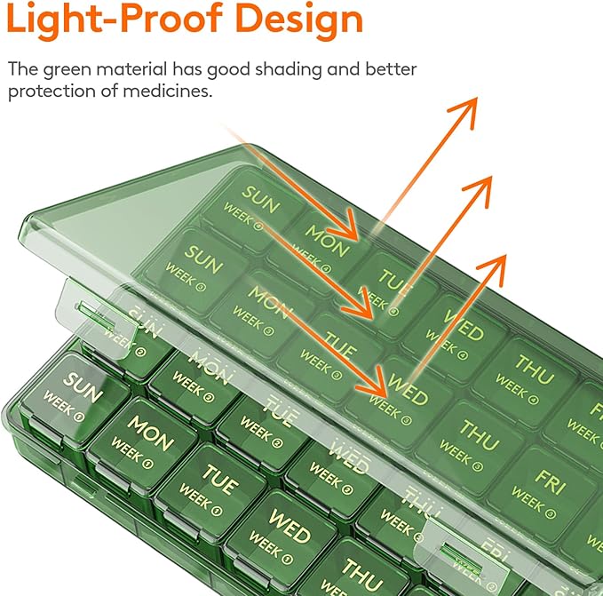 Lifewit Monthly Pill Organizer, 28 Day Pill Box, 4 Weeks One Month Vitamin Cases, Large Compartments Medicine Organizer for Fish Oils, Supplements, 28 Grids, Green