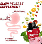 Iron Supplement - Iron 65mg High Absorption Iron Bisglycinate with Vitamin C, Calcium, Gentle Iron Pills for Women Men - Non GMO & Gluten Free, Stomach Friendly, 120 Capsules