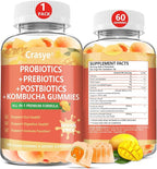 Probiotic Kombucha Gummies Sugar Free Prebiotic Postbiotic Probiotics Gummy for Women and Men Bloating Gut Health Immune and Digestive Support - 60 Gummies - 30 Servings