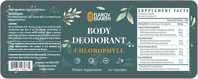 Women's Body Deodorizing Supplement – Chlorophyll Capsules for Body Odor, Fresh Breath & Gut Detox, for Social Confidence – Vegan with Matcha Green Tea, Apple Cider Vinegar