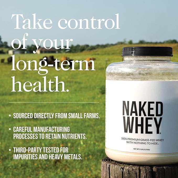 NAKED Vanilla Whey Protein 1Lb, Only 3 Ingredients, All Natural Grass Fed Whey Protein Powder + Vanilla + Coconut Sugar - NSF Certified, GMO-Free, Soy Free, Gluten Free. Aid Muscle Growth, 12 Servings