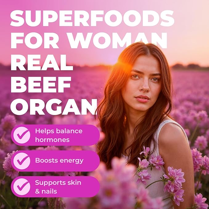 Beef Organ Supplement for Women - Formula of 6 Grass Fed Beef Organs - Liver, Heart, Kidney, Uterus, Ovaries - Supports Womens Hormone Balance, Energy, Health - Female Supplements, 120 Capsules