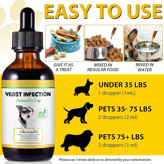 Yeast Infection Treatment for Dogs – Liquid Supplement to Itch Relief, Eases Ear Paw Discomfort for Dog, Allergy & Inflammation Relief for Healthy Skin & Coat, Herbal Formula for Dogs, 2.02 fl. oz