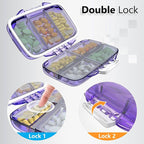 Travel Pill Organizer - Moisture Proof Portable Vitamin Holder with 7 Compartments, Compact Supplement Case for Purse Essential Medicine Kit fot Traveling Pocket Pharmacy with Labels, Purple