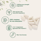 Pure Magnesium Glycinate 1,000mg, 300 Capsules | 100% Chelated for Max Absorption | Enhanced with Vitamin C | Only Uses Active Ingredients