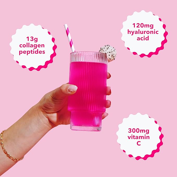 Collagen Peptides with Hyaluronic Acid & Vitamin C - Dragon Fruit Flavor (1lb/474g), Supports Skin, Hair, and Gut Health, 13g Hydrolyzed Collagen, Zero Sugar, High in Protein, Naturally Flavored