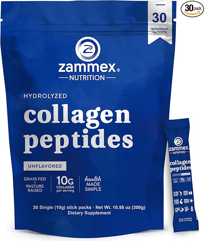 Premium Collagen Peptides Powder, 30 Sticks Travel Packets(Type I, III), Unflavored Collagen Protein Powder to Go, Hydrolyzed Collagen Peptides for Skin Hair Nail Joint, 10g per Serving, Paleo & Keto