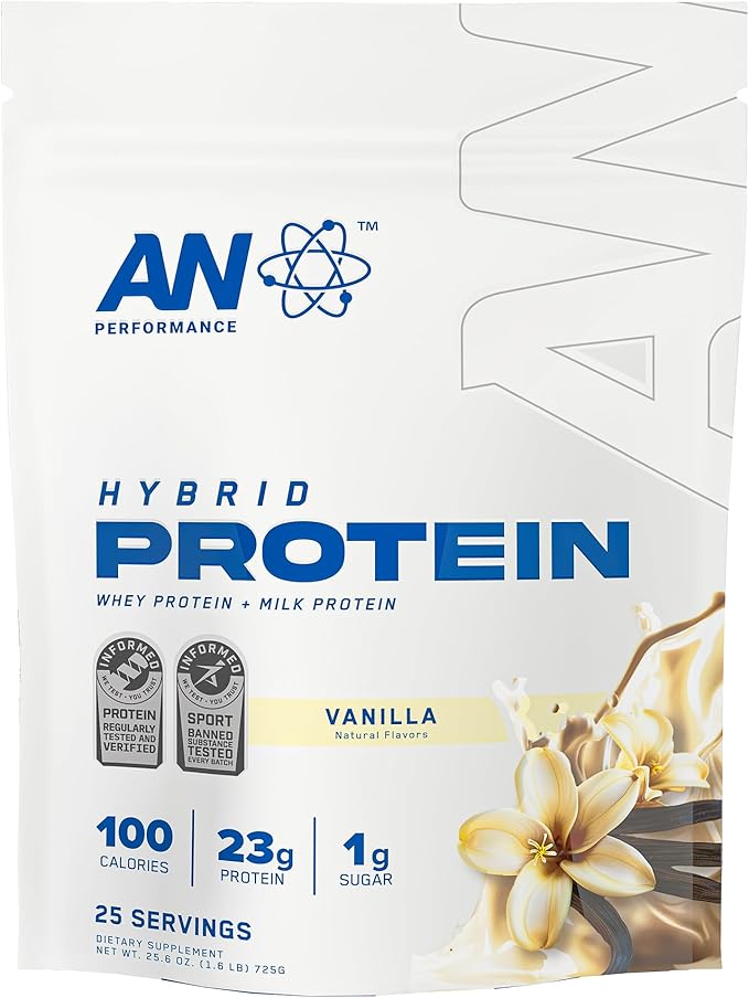 an Performance Whey Protein Hybrid Powder | Whey & Milk Isolate | 23g Protein, 1g Sugar | Gluten-Free, Low Carb, Low Fat | Workout Supplement for Men & Women | Chocolate | 25 Servings