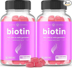 NutraChamps Sugar Free Biotin Gummies 10000mcg [High Potency] - Healthy Hair, Skin & Nails for Women, Men & Kids - 5000mcg in Each Gummy - Vegan Hair Health Vitamins Supplement - Raspberry (2-Pack)