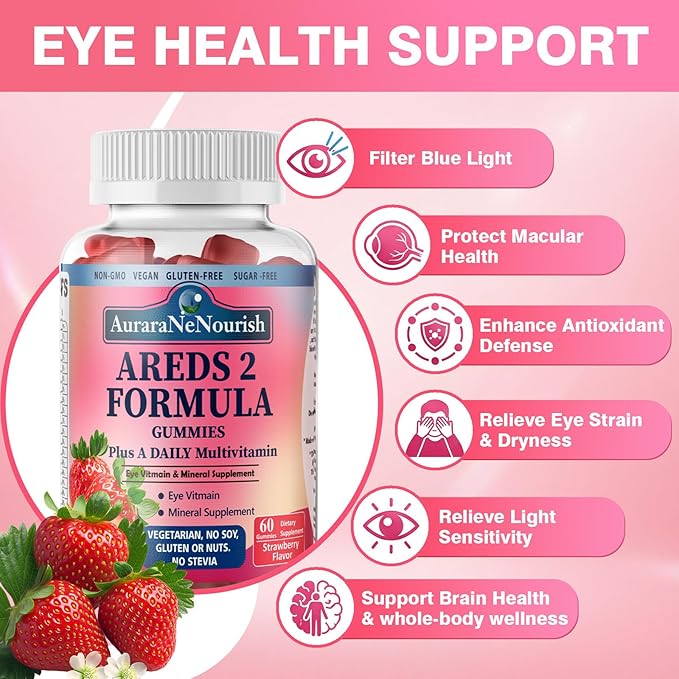 2 Pack AREDS 2 +Advanced Formula for Macular Health,22-in-1 Eye Vitamin & MineralSupplement w. Zeaxanthin, Zinc &Vitamin C, 60 Chewable Gummies