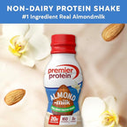 Premier Protein Non-Dairy Plant Based Almondmilk Protein Shake, Vanilla, 20g Protein, 5g Sugar, 11.5 Fl oz, 12 Count