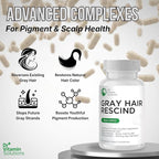 Gray Hair Rescind with Catalase - Antiaging Hair, Skin and Nails Vitamins, Pantothenic Acid, Folic Acid 400mcg, Biotin 300mcg, Saw Palmetto for Men and Women