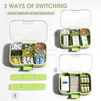 Restree Pill Organizer, Large & Waterproof Travel Pill Case, Adjustable Dividers for Daily Vitamins, Supplements, Fish Oil - Portable Medicine Box for Home & On-The-Go, 9 Compartment (Green)