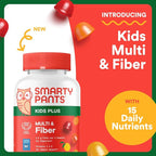SmartyPants Kids Multivitamin & Fiber Gummies: Prebiotic Fiber to Support Kids Digestion with Vitamin D3, C, Vitamin B12, B6, A, Zinc, Biotin, Folate, Three Fruit Flavors, 120 Count (40 Day Supply)