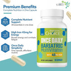 Bariatric Choice Once-Daily Bariatric Multivitamin with 45 mg of Iron | Easy to Swallow Capsule | Vitamin for Bariatric Surgery Patients | 30 Count (1-Month Supply)