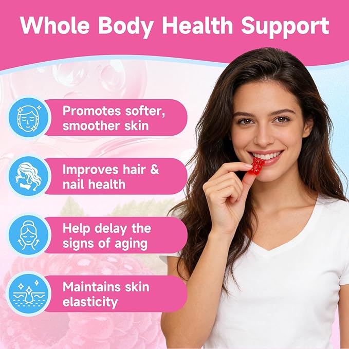 2 Pack Collagen Peptide Gummies for Women & Men, Collagen Protein Type I,II,III,V,X with Biotin Vitamin C, D, Hydrolyzed Collagen Supplement for Skin, Hair, Nails, Raspberry Flavor, 120 Count