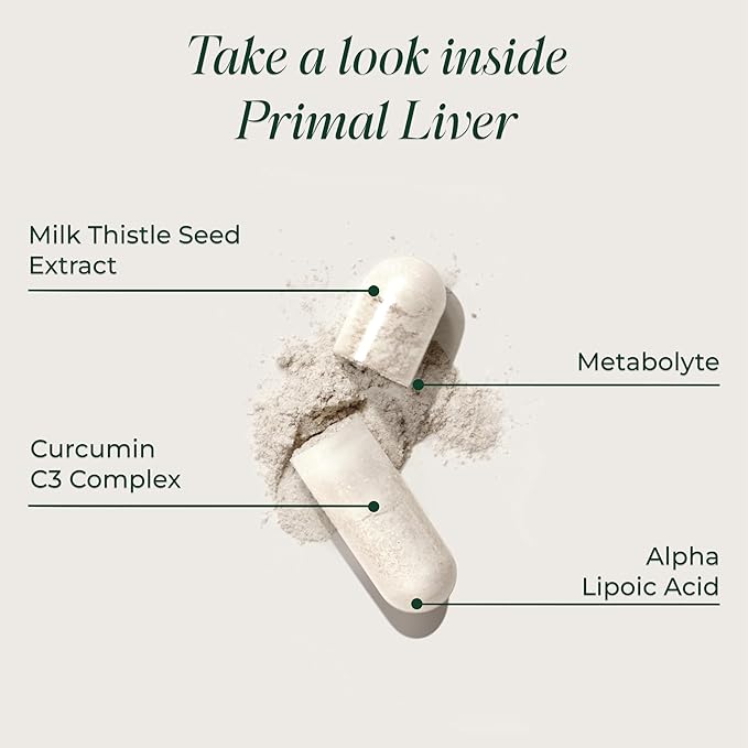 Primal Harvest Primal Liver Liver Supplement with, Alpha-Lipoic Acid, L-Cysteine HCL, L-Glutathione, Milk Thistle, and Spirulina, for Men and Women, 120 Capsules