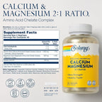 SOLARAY Calcium Magnesium Supplement, Magnesium & Calcium Supplements for Women and Men, 2:1 Ratio, Bone Health & Strength, Vegan, High Absorption, 60-Day Guarantee, 45 Servings, 180 VegCaps