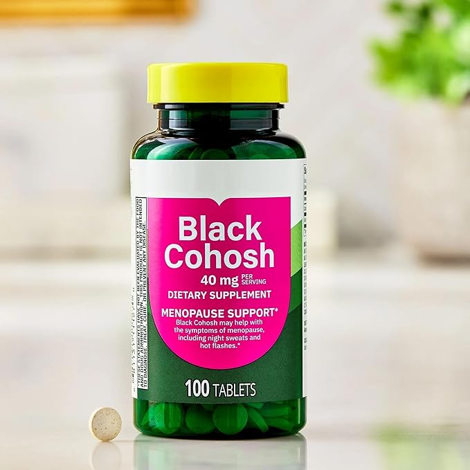 Black Cohosh Dietary Supplement Tablets for Menopause Support, 40 mg, 100 Count