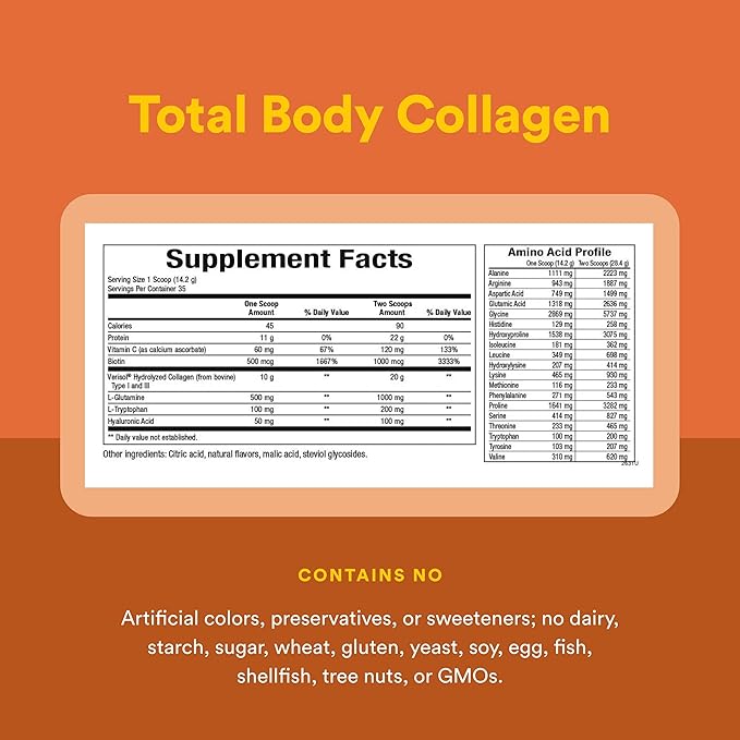 Natural Factors, Total Body Collagen, Bioactive Peptides Powder for Healthy Skin, Hair & Joints, Orange