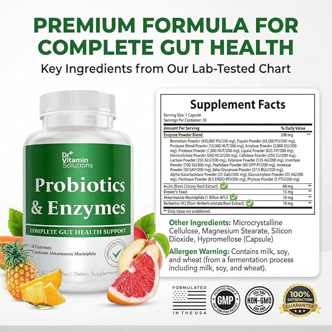 GLP-1 Support Enzymes, Pre & Probiotics for Digestive Health, Berberine Weight Loss Support, Akkermansia Muciniphila for Women & Men | Gut Health, Bloating Relief, 30 Ct