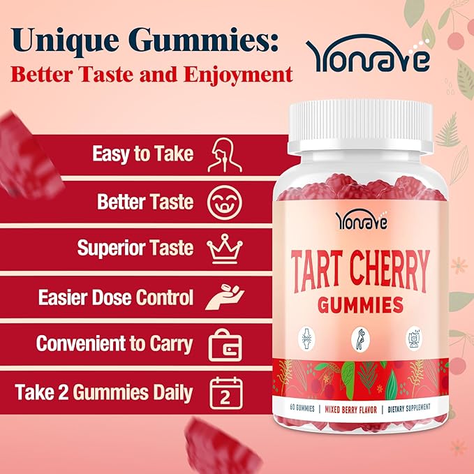 3300mg Tart Cherry Gummies for Uric Acid Cleanse, Sleep, Gout, Joint & Kidney Support – Tart Cherry Extract with Celery Seed, Melatonin, Vitamin C – Detox & Antioxidant – Mixed Berry Flavor, 120 Count