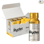 Ryde: Focus Shot | Orange Flavor | L-Theanine & Ginseng | Green Tea Caffeine | Vitamins B2 & B7 | 0 Calories, 0 Sugar | 2 FL OZ Shots | Supports Focus* (8 Pack)