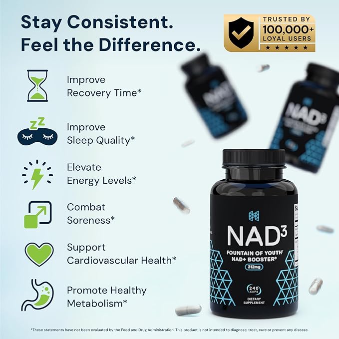 HPN NAD3 Clinical NAD+ Booster, Cellular Health & Natural Energy - NAD Supplement for Healthy Aging, Metabolic Support, NRF2 & Longevity, Nicotinamide Riboside & NMN Alternative, 240ct, 120-Day Supply